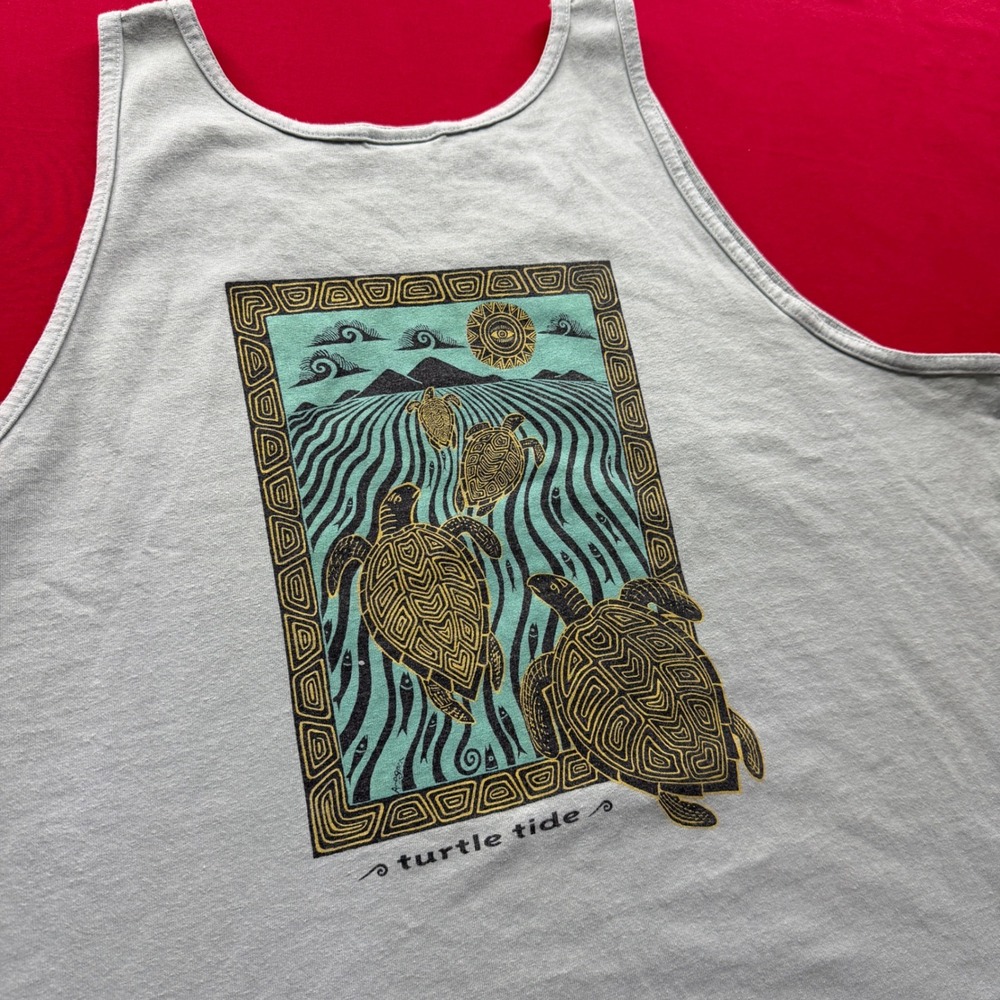 Vintage Oneita Turtle Tide Tank Top Mens XL Tortola BVI Surfer Y2K Sage Green